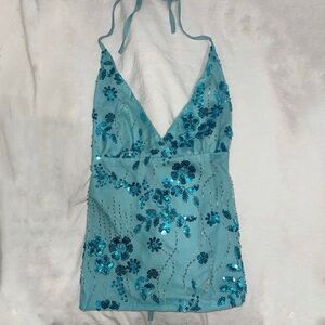 Vintage Sequin Floral Halter Top Backless